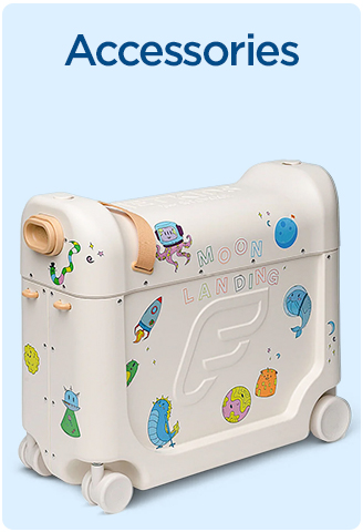 Childrenâs ride-on suitcase decorated with playful stickers and wheels.