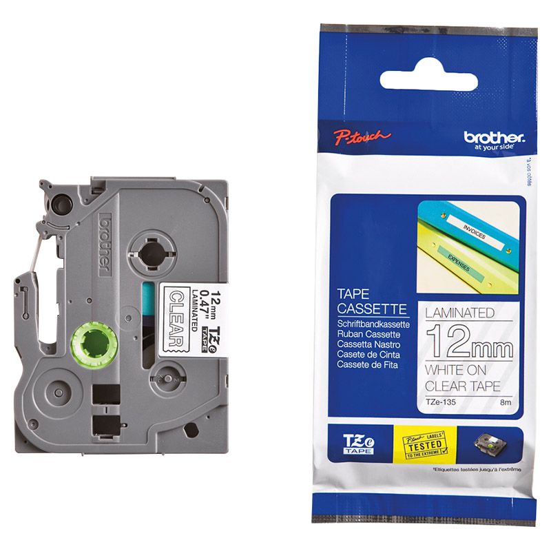 Brother - 12mm White On Clear Label Tape