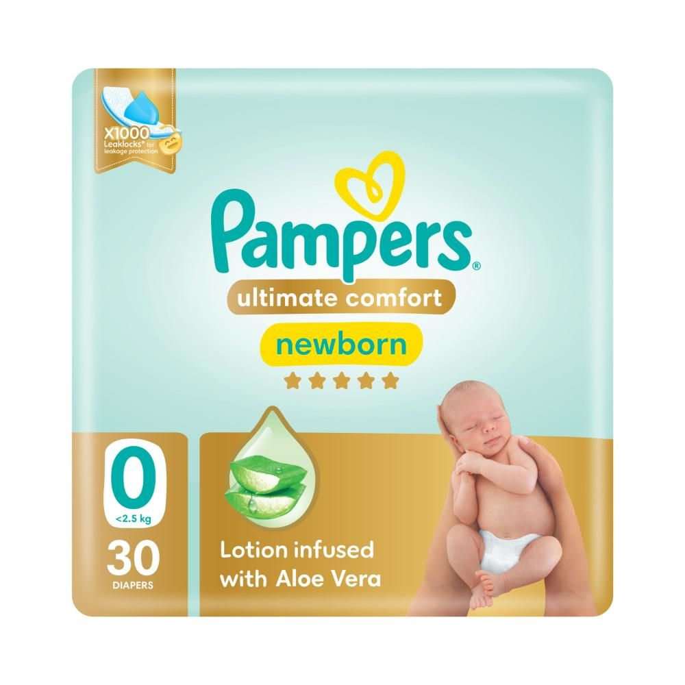 Pampers - Premium Care Newborn Taped Diapers, Size 0, < 2.5kg, Softest Absorption for Ultimate Skin Protection, 30 Count