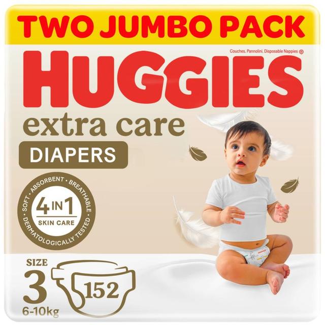 Huggies - Extra Care, Size 3, 4 - 9 kg, Twin Jumbo Pack, 152 Diapers