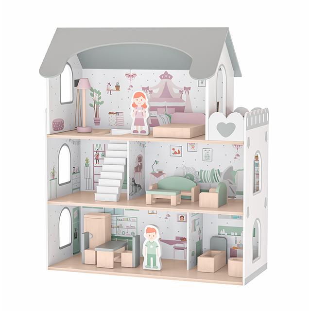 Little Angel - Kids Dollhouse Wooden Interactive Toy With Furniture Set